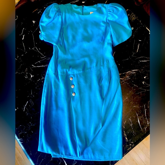 🦋BARBARA CHODOS🦋 for MICHAEL MARCELLA VTG SATIN PUFF SLEEVE JEWEL DROP WAIST👗 - Picture 2 of 13